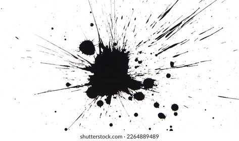 black ink splatter on white background,Paint brush strokes and drops texture.