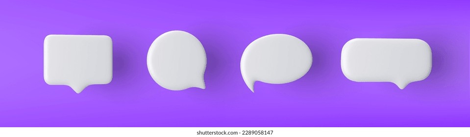 3D white speech bubble icon set on a purple background.
