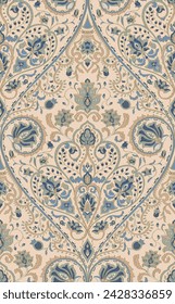 Seamless pattern with ornamental flowers. Beige floral damask ornament. Background for wallpaper, textile, carpet and any surface. 
