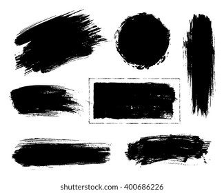 Set of black paint, ink, grunge, dirty brush strokes. 