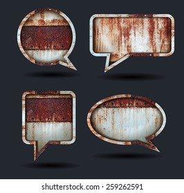 Vector speech bubble icons, With grunge chipped paint rusty textured metal background 