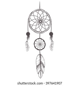 Vintage Hand Drawn Dream catcher  feather boho